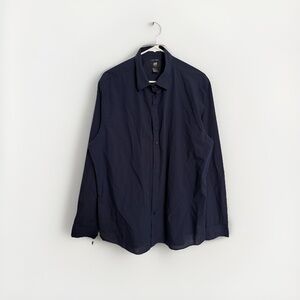 H&M Slim Fit Button Up Shirt Top Mens NAVY‎ BLUE XL Easy Iron Formal Shirt